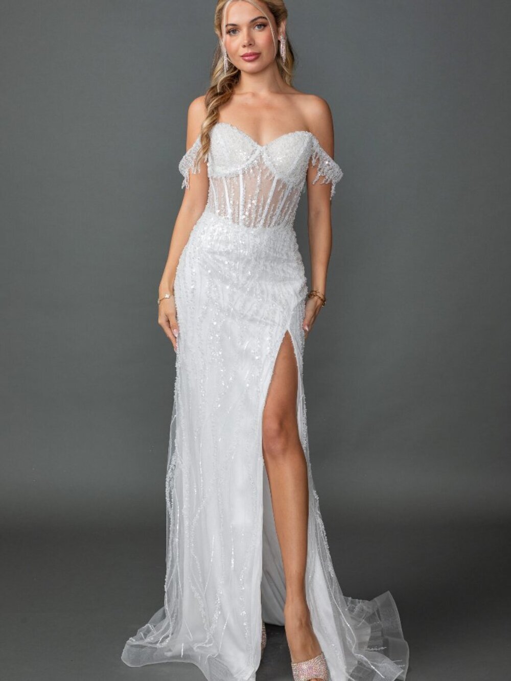 NEW OFF-WHITE Evening Gown Floor Length Formal Elegant Stunning 0283